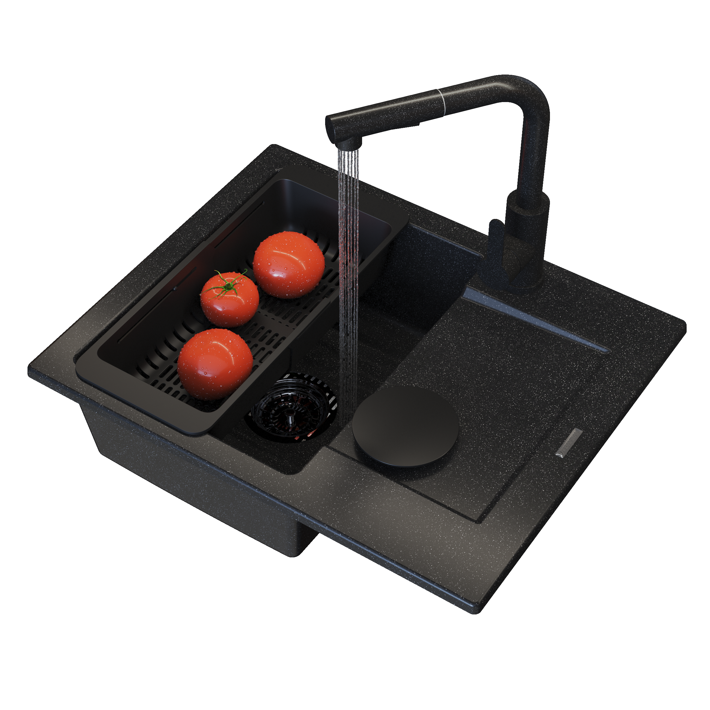 Zlew granitowy jednokomorowy TOP czarny Zestaw Bateria Syfon koszyk 6w1