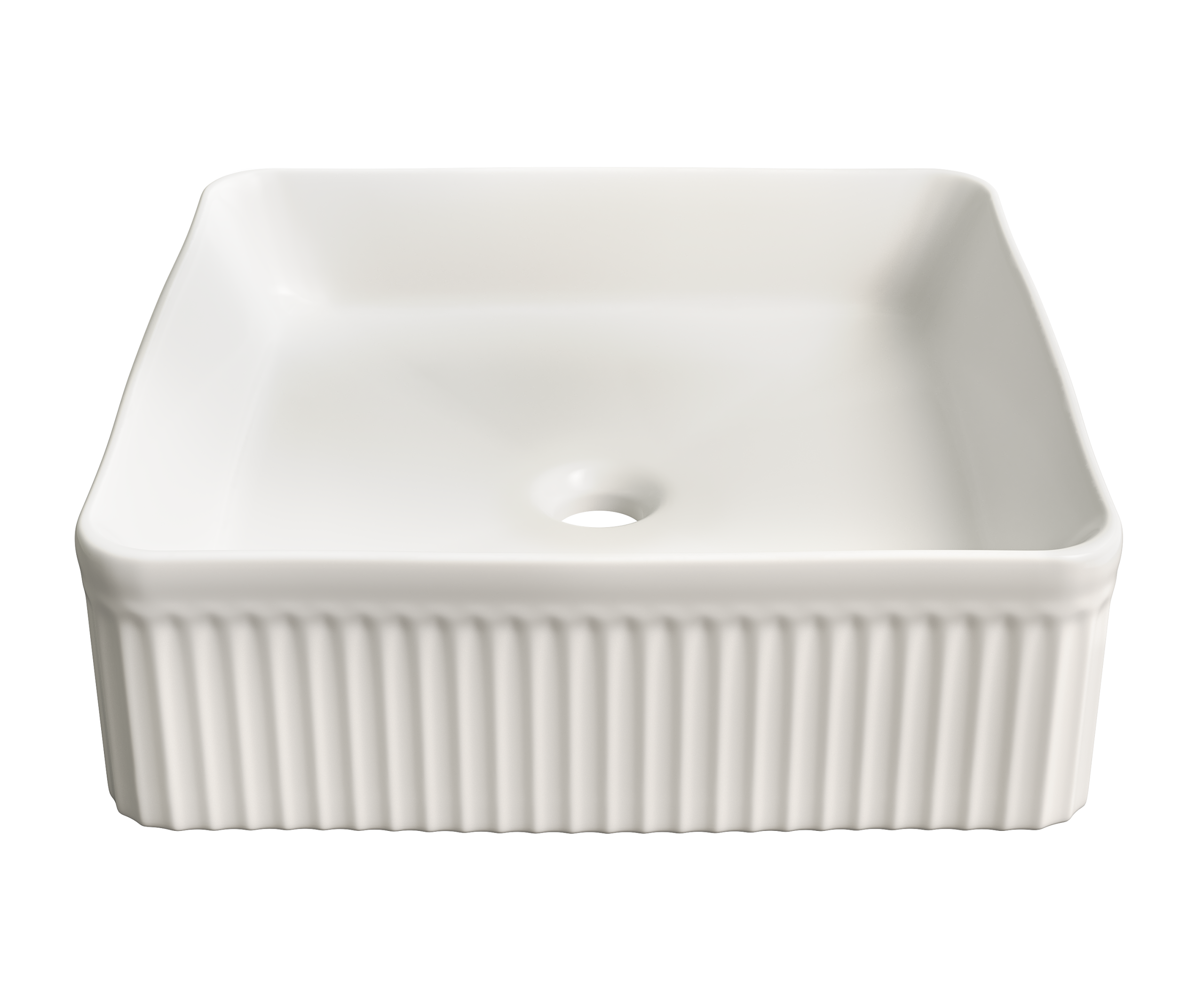 Umywalka nablatowa ceramiczna zlew VIORA biała ryflowana kwadratowa 40.5 cm